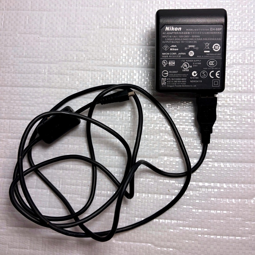 Nikon EH-68P AC Adapter Wall Charger with USB Cable for Coolpix Cameras Black